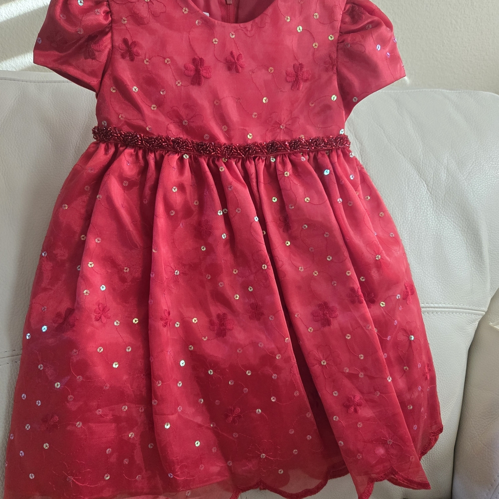 Bonnie Baby Red Floral Sequin Dress